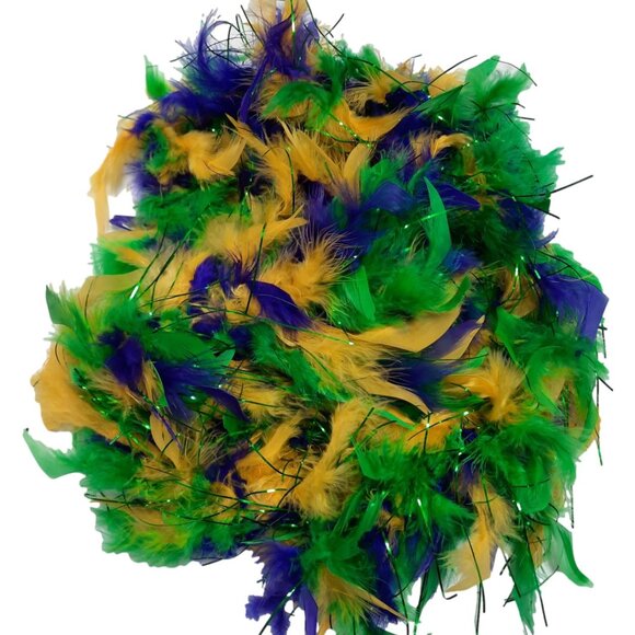 Mardi Gras Purple Green Gold with Lurex 3 Ct Chandelle Feather Boa 45 gm 2 yds - Picture 1 of 2